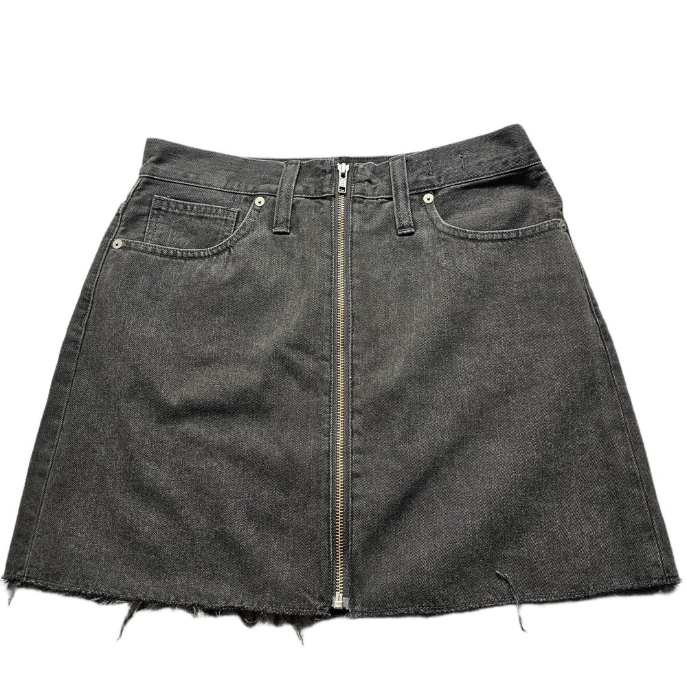 Madewell Rigid Denim A-Line Skirt Womens 27 Black Frayed Hem 5-Pockets Front Zip